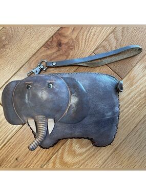 Leather Elephant Change Small Zippered Purse Crazy Creepy One Of A Kind